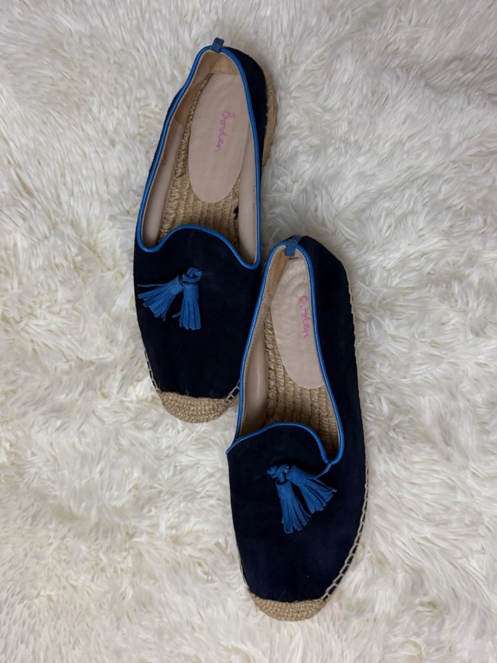 Boden Navy Suede Tassel Espadrille Flats Loafers Slip On Pre Loved 39 - Picture 2 of 8